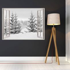 Fen&ecirc;tre avec vue sur un paysage enneig&eacute;