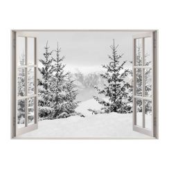 Fen&ecirc;tre avec vue sur un paysage enneig&eacute;