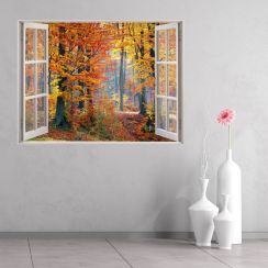 Fen&ecirc;tre avec vue sur la for&ecirc;t en automne