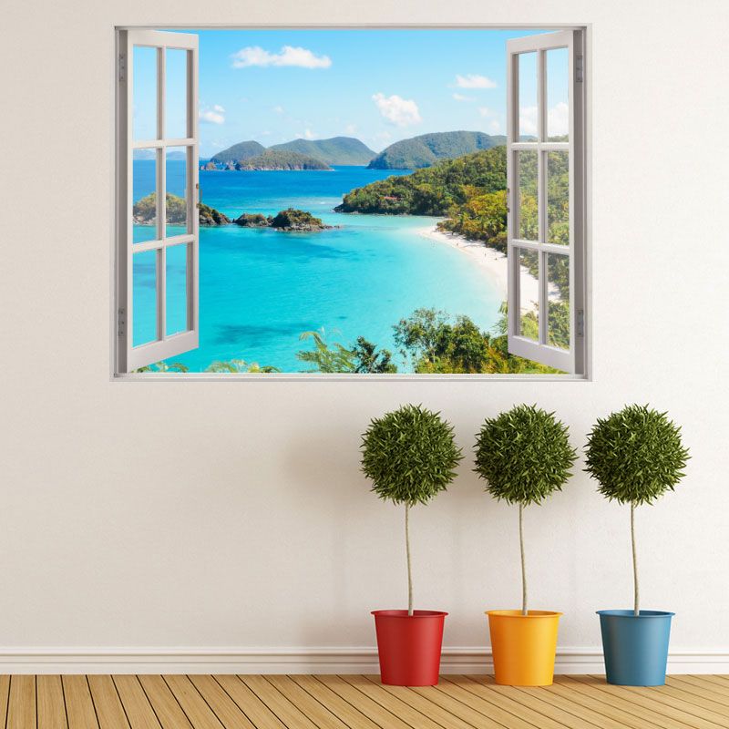 Sticker mural Fenêtre avec vue sur des îles paradisiaques Décomotif