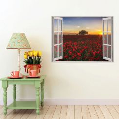Fen&ecirc;tre avec vue sur un champ de coquelicots