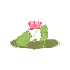 Crapaud et grenouille pos&eacute;s sur un n&eacute;nuphar